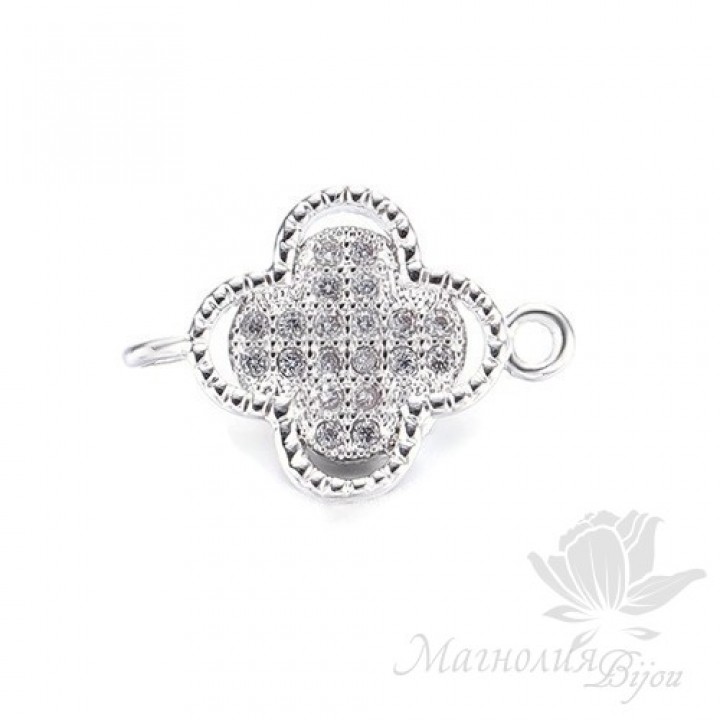 КОННЕКТОР "Ван Клиф" с фианитами 10 : 14мм, цвет платина