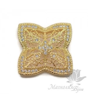 КОННЕКТОР филигранный с фианитами 30мм, позолота 