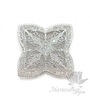 КОННЕКТОР филигранный с фианитами 30мм, цвет платина