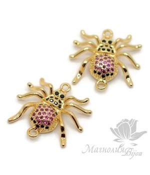 КОННЕКТОР "Паучок" с цветными фианитами, позолота