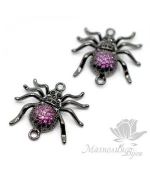 КОННЕКТОР "Паучок" с цветными фианитами, чернение