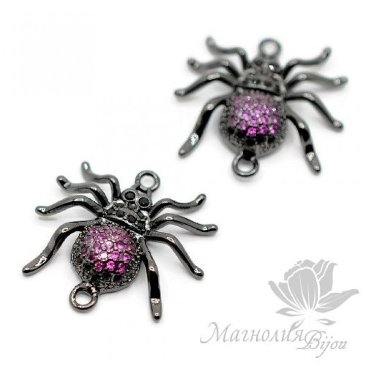 КОННЕКТОР "Паучок" с цветными фианитами, чернение
