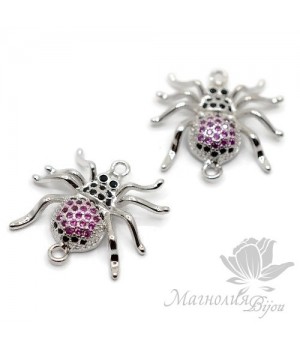 КОННЕКТОР "Паучок" с цветными фианитами, цвет платина