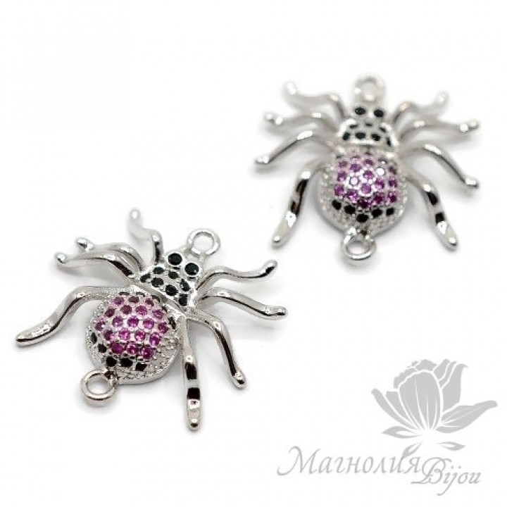 КОННЕКТОР "Паучок" с цветными фианитами, цвет платина