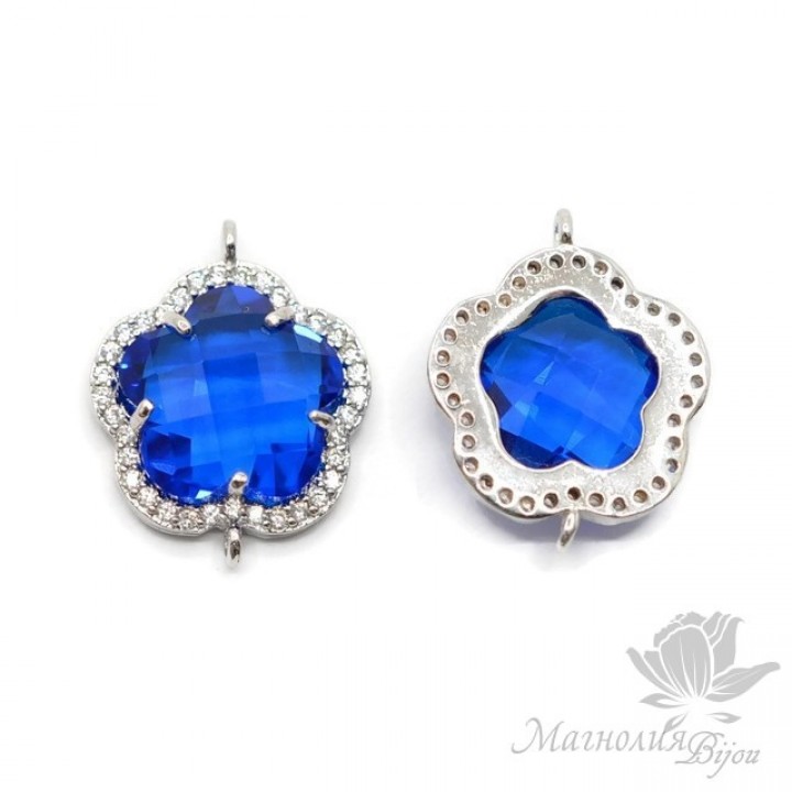 КОННЕКТОР "Flower, royal blue", родиевое покрытие