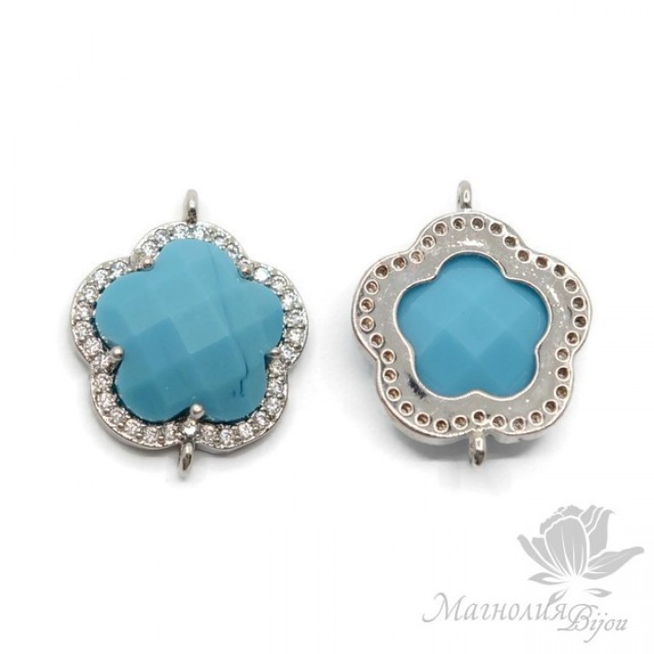 КОННЕКТОР "Flower, turquoise", родиевое покрытие