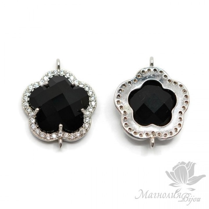 КОННЕКТОР "Flower, black", родиевое покрытие