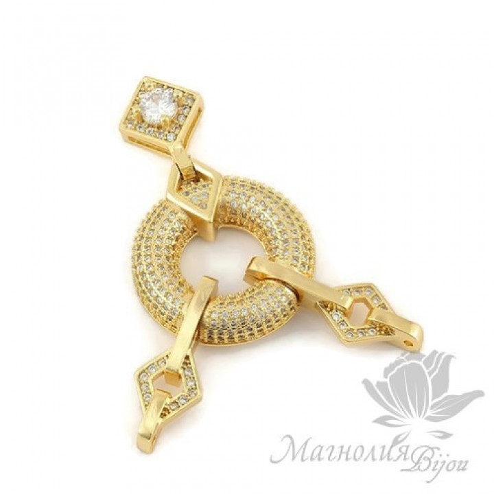 КОННЕКТОР(соединительный элемент) инкрустация фианитами, цвет золото