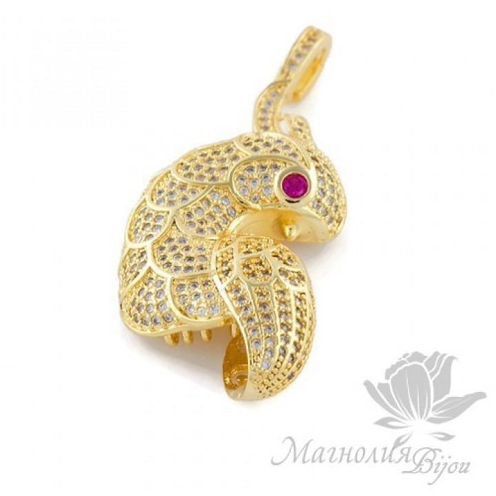 ПОДВЕСКА(концевик) "Какаду", инкрустация фианитами, цвет золото