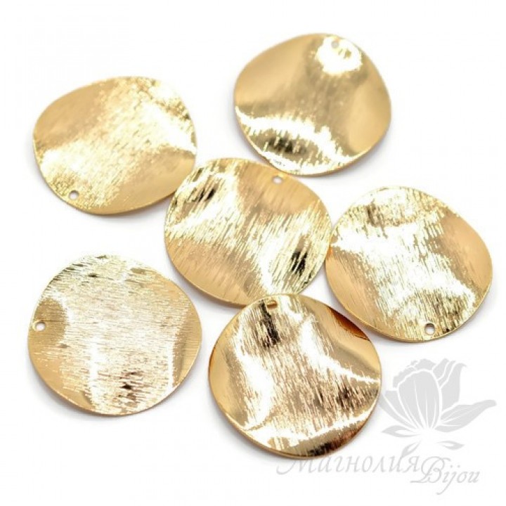 ПОДВЕСКА "Круг фактурный, мятый 25мм", позолота 18 карат