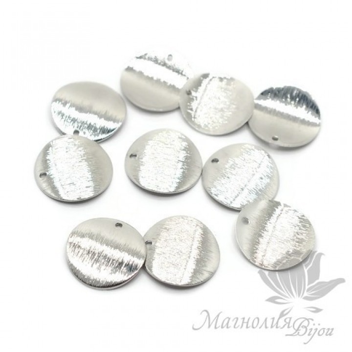 Подвеска "Круг фактурный 18мм", цвет платина