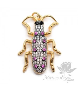 ПОДВЕСКА "Cucaracha" жук с цветными фианитами, цвет золото