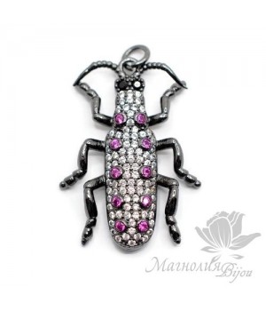 ПОДВЕСКА "Cucaracha" жук с цветными фианитами, чернение 