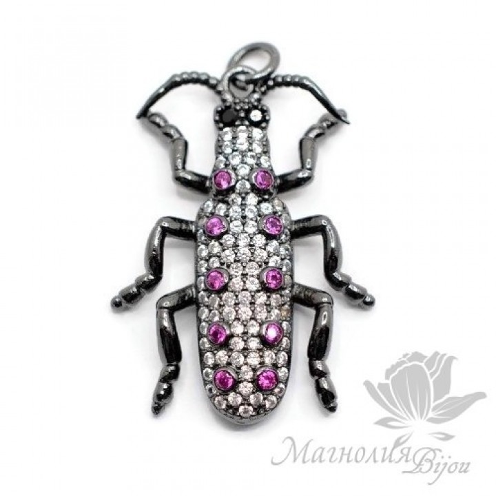 ПОДВЕСКА "Cucaracha" жук с цветными фианитами, чернение 