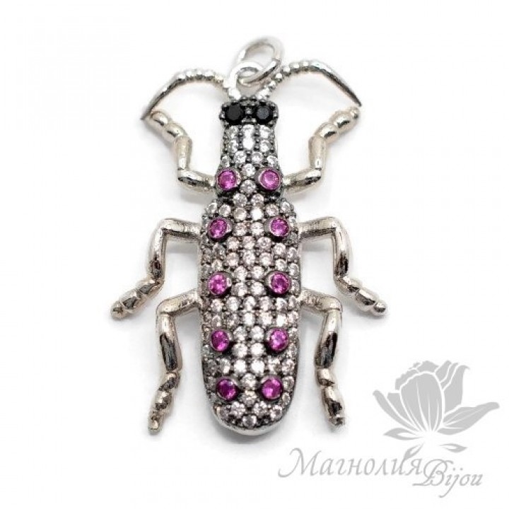ПОДВЕСКА "Cucaracha" жук с цветными фианитами, цвет платина