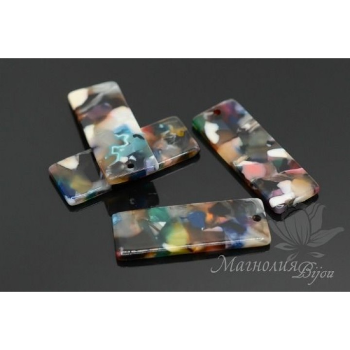 ПОДВЕСКА "Прямоугольник 11 : 32мм, мультиколор", ацетат целлюлозы(пластик)