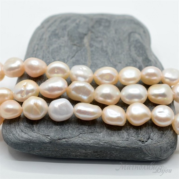 ЖЕМЧУГ барочный фриформ, 8:10мм, персиковый, 1/2 нити