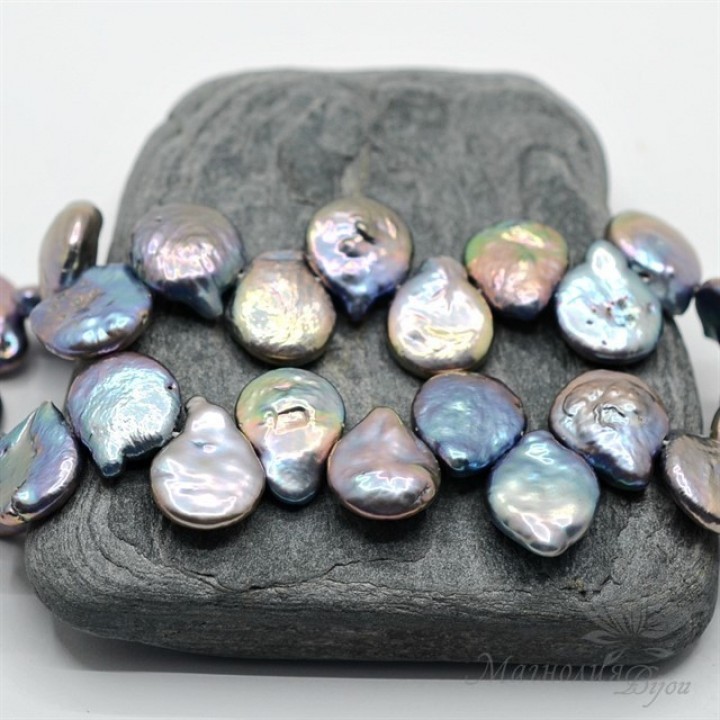 ЖЕМЧУГ барочный капля, 10-15мм, павлин, 1/2 нити