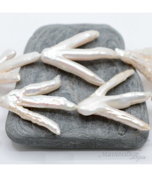 ЖЕМЧУГ барочный "Куриная лапка", белый, нить 34см