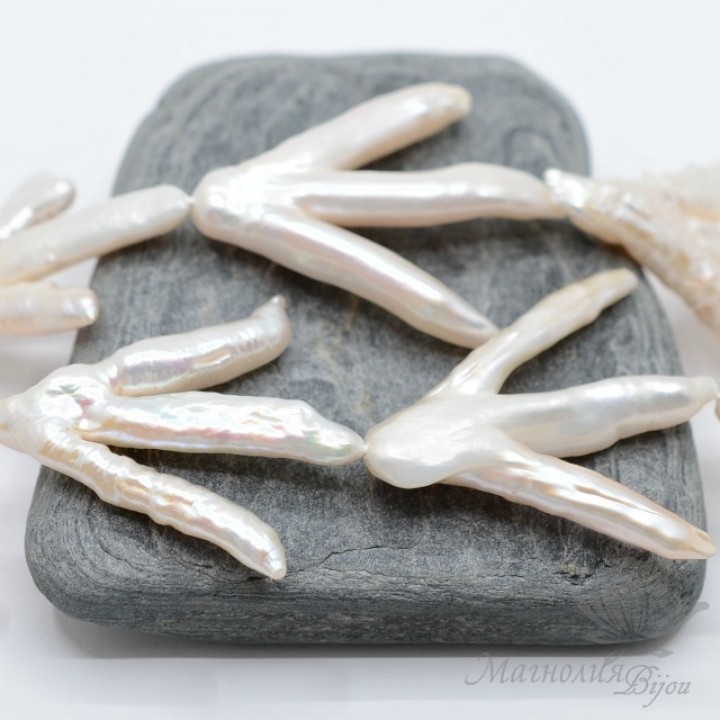 ЖЕМЧУГ барочный "Куриная лапка", белый, нить 34см