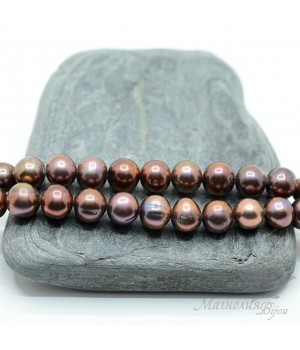 ЖЕМЧУГ натуральный, 7-8мм, шоколадный, 1/2 нити