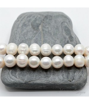 ЖЕМЧУГ барочный овальный, 9-10мм, белый, 1/2 нити