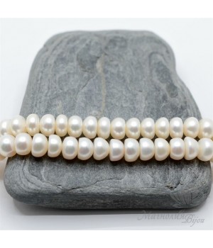 ЖЕМЧУГ "Кнопка" натуральный, 5 : 7мм, белый, 1/2 нити