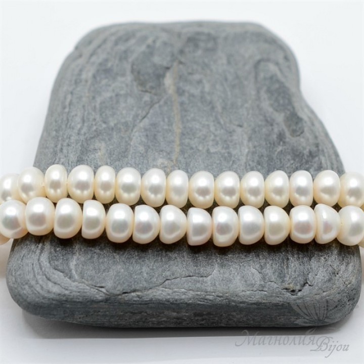 ЖЕМЧУГ "Кнопка" натуральный, 5 : 7мм, белый, 1/2 нити