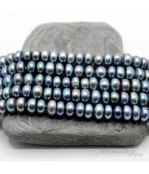 ЖЕМЧУГ "Кнопка" натуральный, 5 : 6мм, тёмно-серый, 1/2 нити