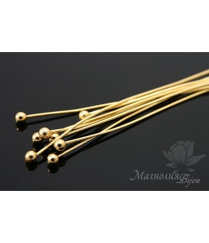 Пины с шариком 50:0,5мм позолота 16 карат, 10 штук