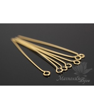 Пины с колечком 50:0,5мм позолота 16 карат, 10 штук