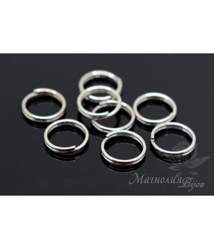 Колечки двойные 9мм, 10 штук, родиевое покрытие