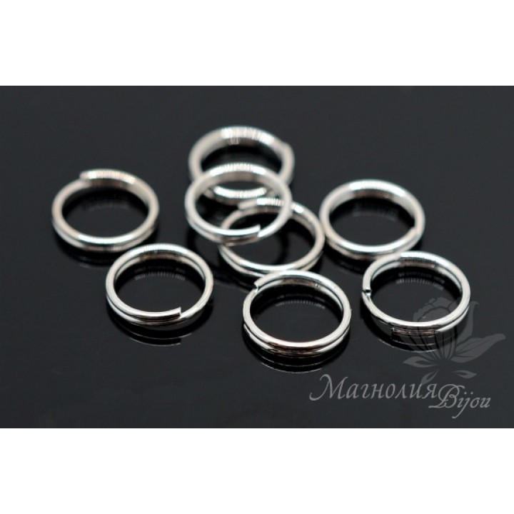Колечки двойные 9мм, 10 штук, родиевое покрытие