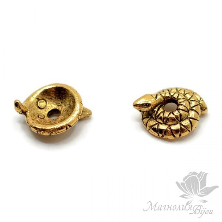ШАПОЧКА для бусин "Змейка" 8мм, античное золото