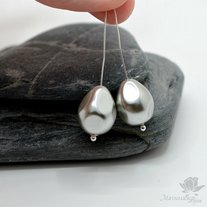 Жемчуг МАЙОРКА 12 : 15,5мм, капля фриформ, светло-серый