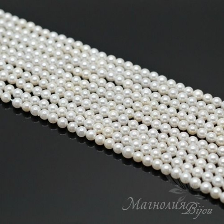 ЖЕМЧУГ Майорка, белый, глянцевый 4мм, полная нить(105 бусин)
