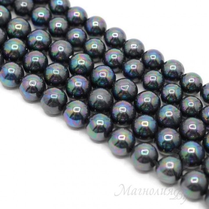 ЖЕМЧУГ Майорка, чёрный павлин, глянцевый 10мм, полная нить(40 бусин)