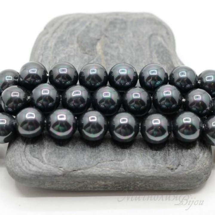 Жемчуг Майорка, черный павлин 10мм, 5 штук