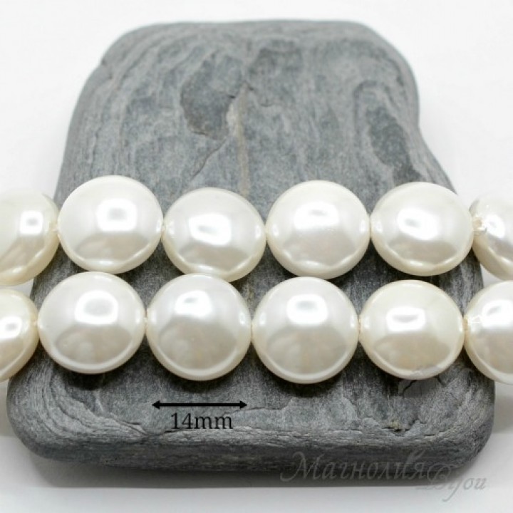 ЖЕМЧУГ Майорка "Таблетка", белый 14 : 8мм