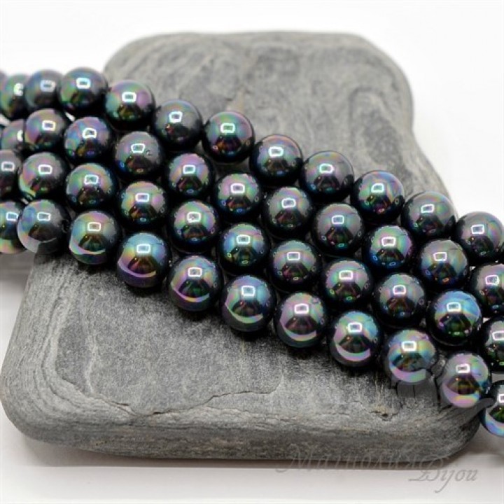 Жемчуг Майорка, черный павлин 8мм, 10 штук
