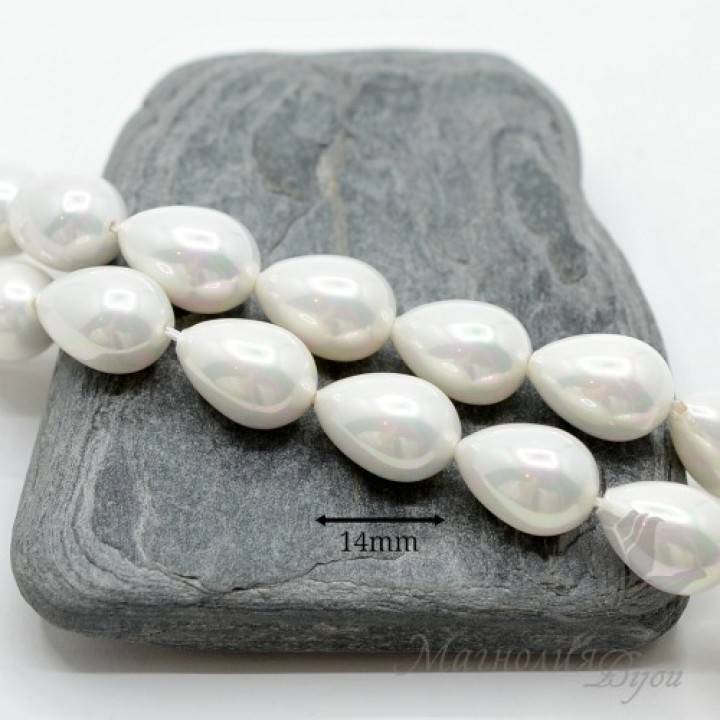 Жемчуг МАЙОРКА 10 : 14мм, капля белый с отливом