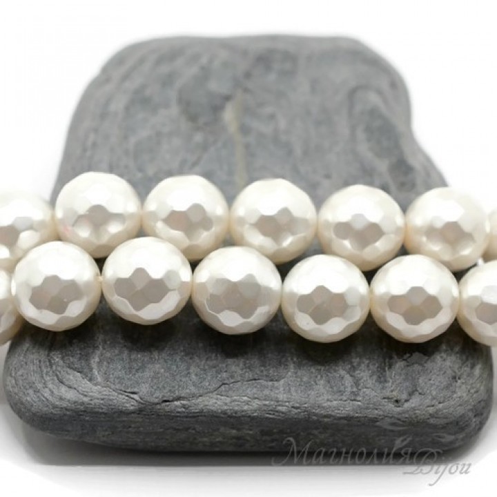 ЖЕМЧУГ Майорка, белый граненый 12мм