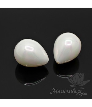 Жемчуг Майорка 14 : 18мм  полупросверленная капля, белый