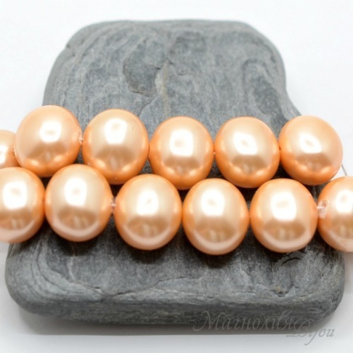 ЖЕМЧУГ Майорка, форма "боб" 13мм : 15мм, персиковый