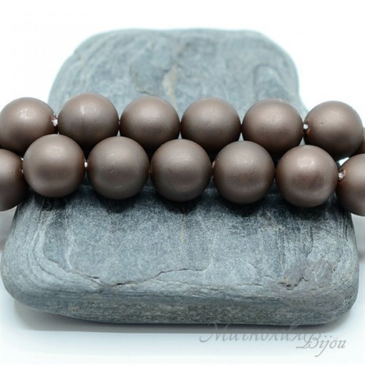 ЖЕМЧУГ Майорка, горький шоколад, матовый сатин 12мм