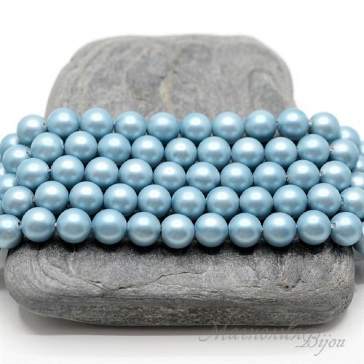 ЖЕМЧУГ Майорка, голубой, матовый сатин 6мм, 5 штук