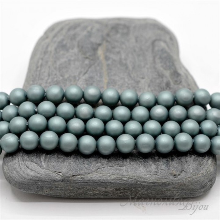 Жемчуг Майорка 6мм серый аспарагус матовый сатин, 5 штук