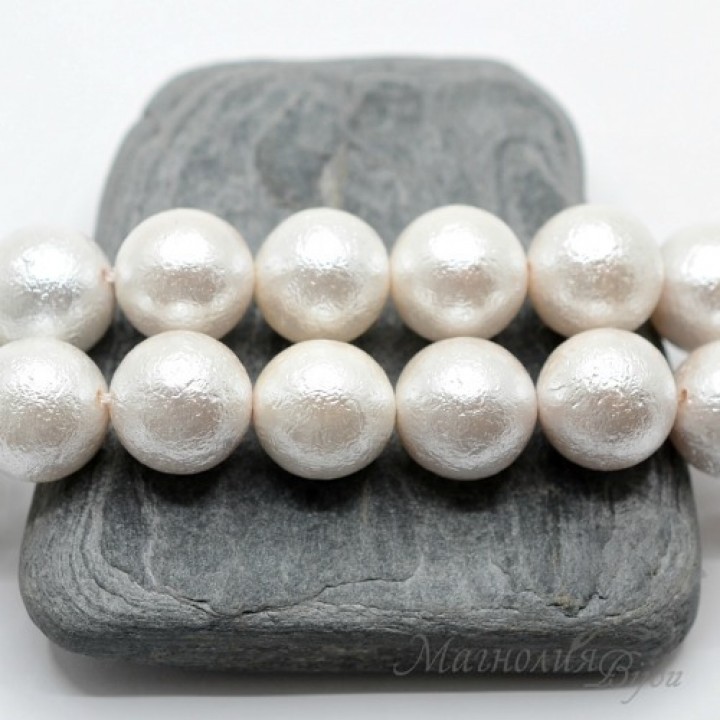 Жемчуг Майорка белый фактурный 14мм, 2 штуки