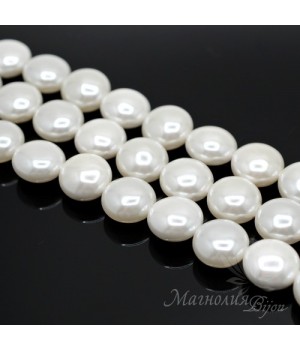 ЖЕМЧУГ Майорка "Таблетка", белый 14 : 8мм, полная нить