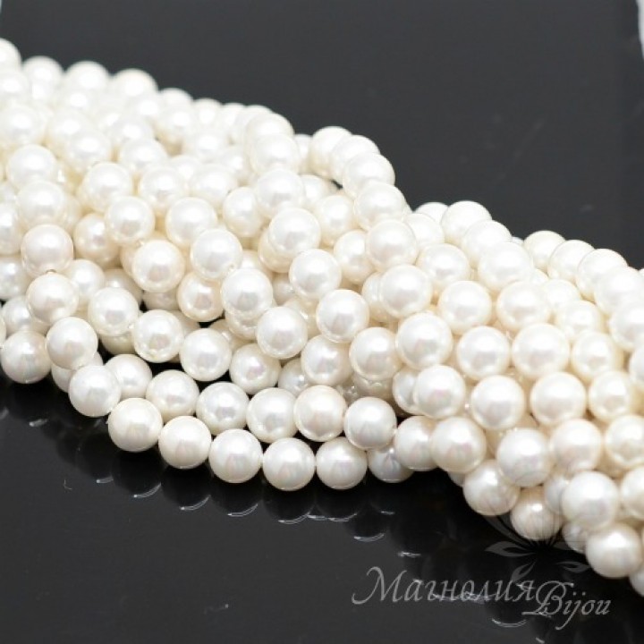 ЖЕМЧУГ Майорка, белый, глянцевый 6мм, полная нить